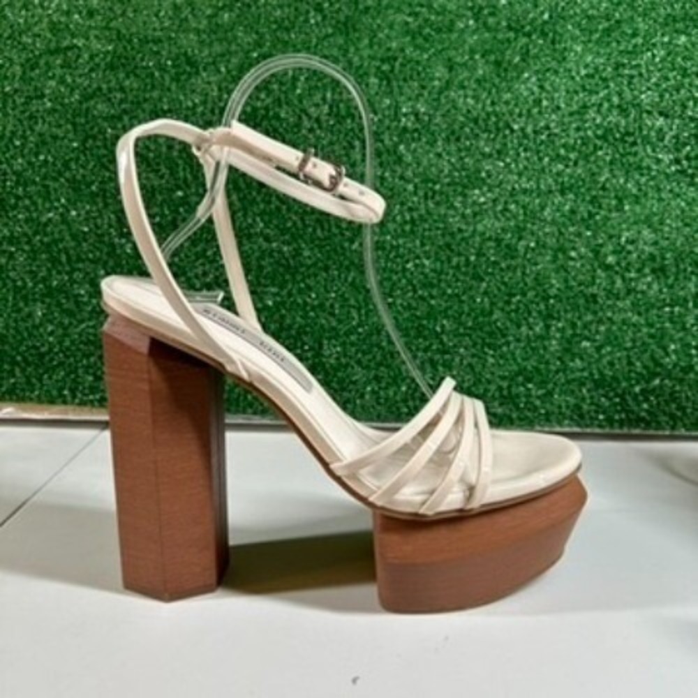 Gianni Bini Platform Sandals Womens 9.5 Cream Strappy‎ Wood Block Heel